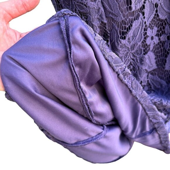 Adrianna Papell Womens Glam Purple Illusion Lace Beaded Waist Long Sleeve Gown - Picture 11 of 15